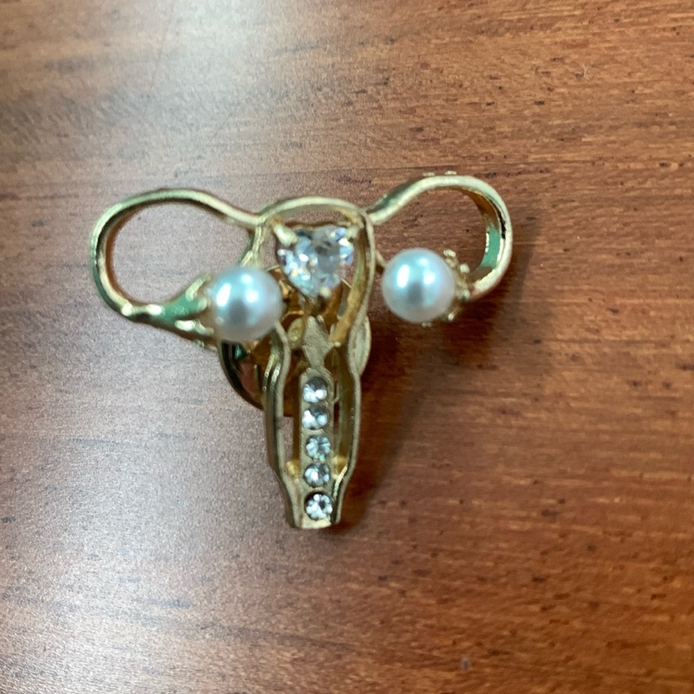 Cuterus Pin×2 Gold Color Anatomical Uterus/Vagina Pin Pearl-Like Crystal Accnts